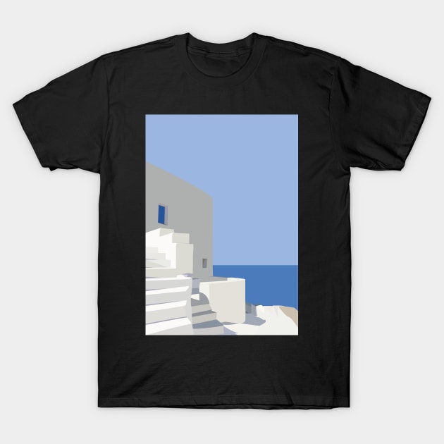 Greek House Minimalist Illustration T-Shirt by Holailustra